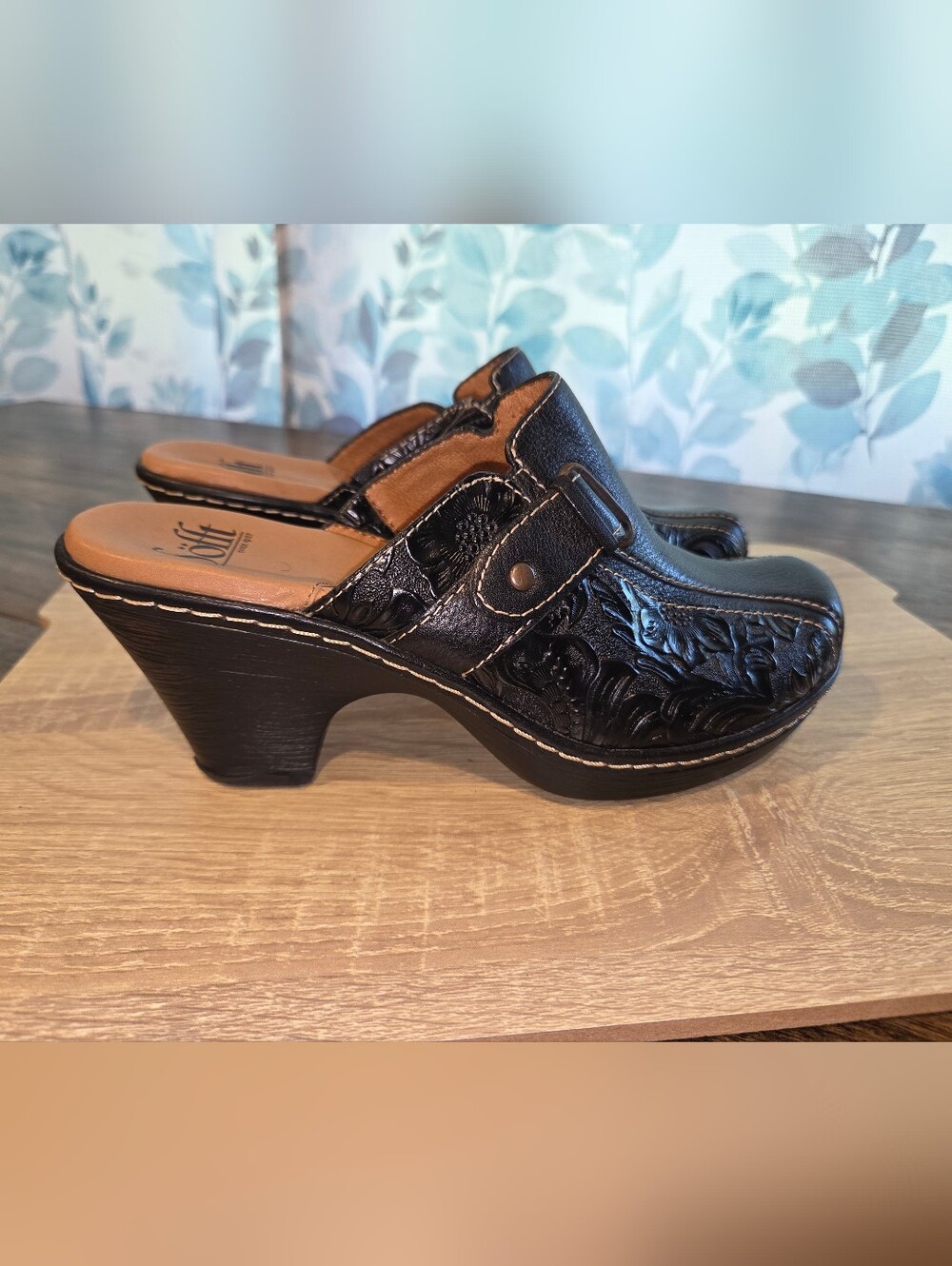 Sofft Black Tooled Leather Clog‎ Mule